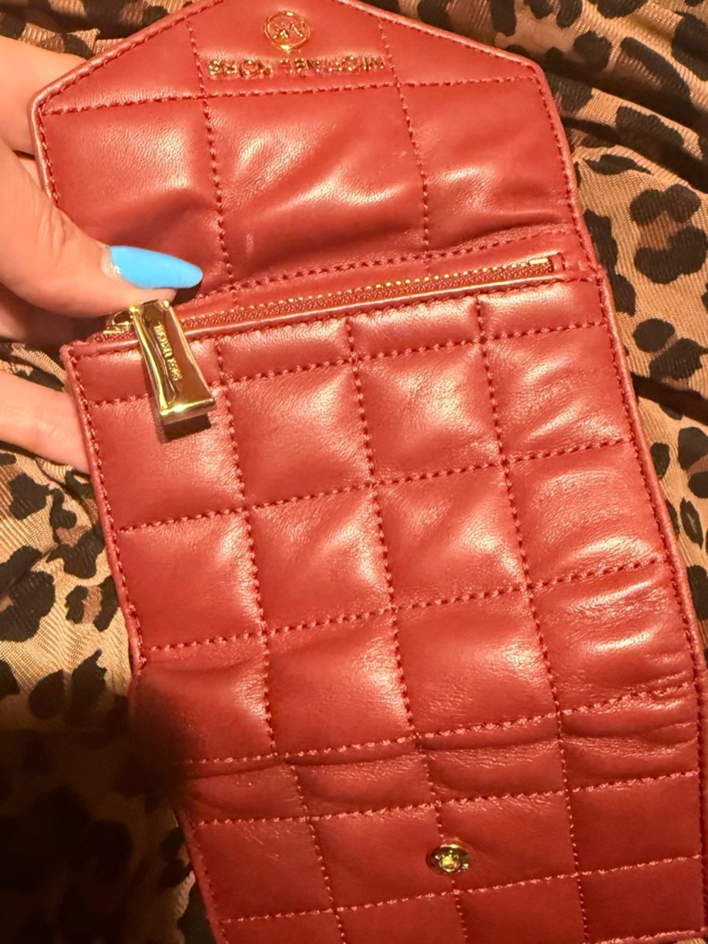 Michael Kors Quilted burgendy Envelope Wallet with Gold Hardware Authentic - Picture 11 of 14
